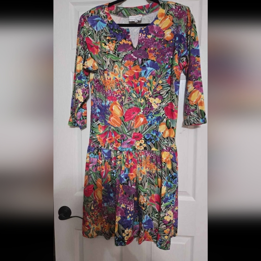 Kathleen Usherwood Floral Multicolor Dress with 3/4 Sleeves